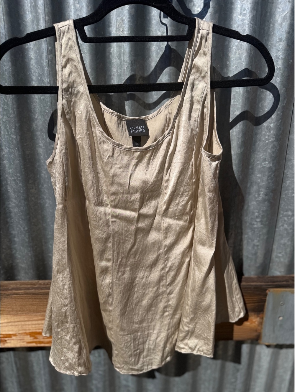 Eileen Fisher Cream Stretch Silk Tank Top, Size XS